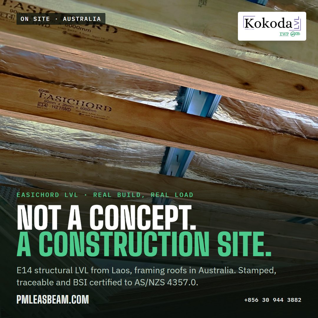 Not a concept, a construction site: stamped EasiChord LVL rafters on a building site in Australia